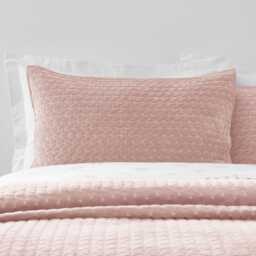 Bianca Attica Velvet Embroidered Pillow sham Pair Pink Standard