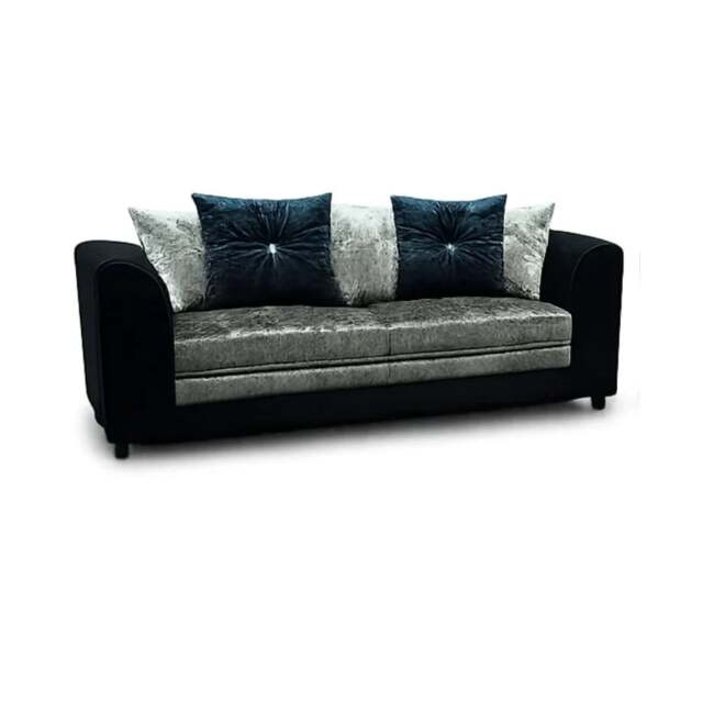 BELLA 3 SEATER CRUSHED VELVET SOFA IN SILVER/BLACK