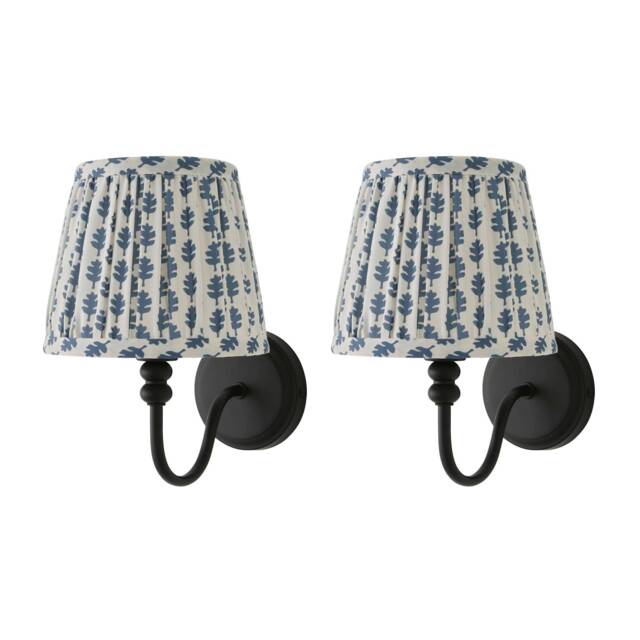 ValueLights Binky Pair Black Rechargeable Wall Lights Blue Floral Shade Black Blue
