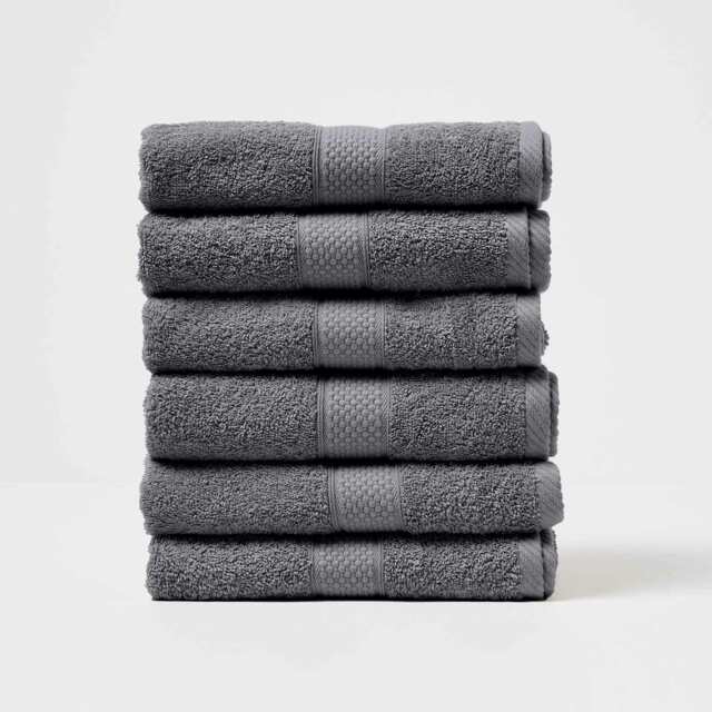 Homescapes Turkish Cotton Hand Towel Set of 6 - Grey Grey Hand towel 6