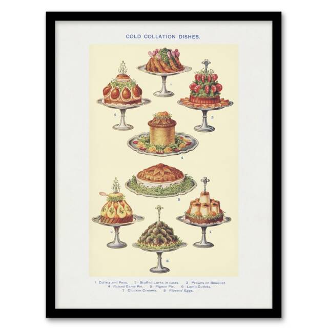 Mrs Beeton Household Management Cold Collation Dishes Framed Wall Art Print A4