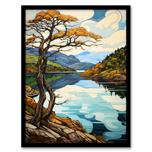Loch Tay Near Killin Scotland Elegant Autumn Black Framed Wall Art Print A4