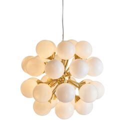 Oscar Globe Pendant Satin Brushed Gold Effect Plate & Gloss White Glass 28 Light Dimmable IP20 - G9