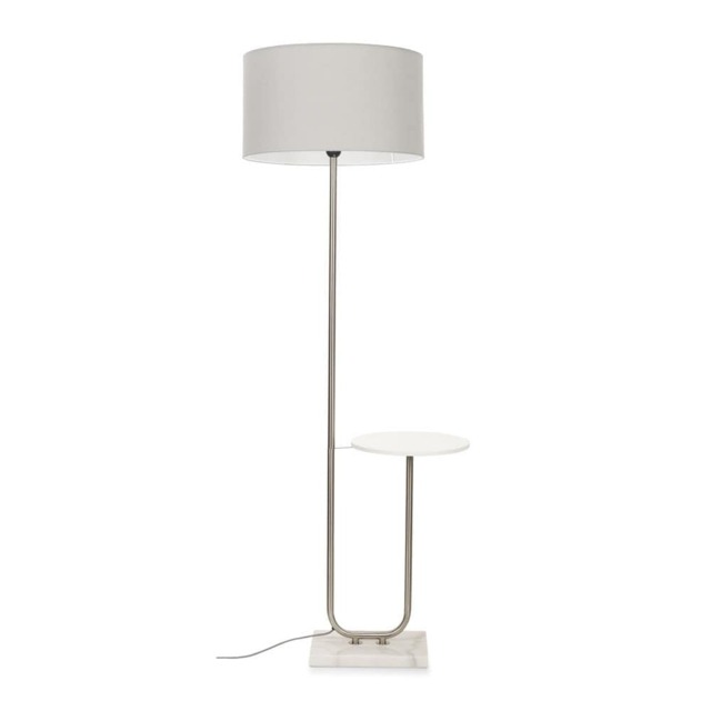 ValueLights Tavel Brushed Chrome Floor Lamp Grey Shade and Bulb
