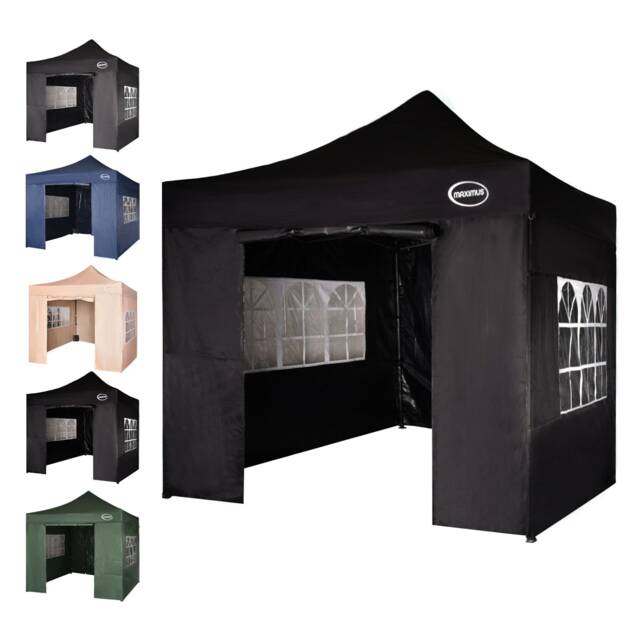 Maximus 3 x 3m Heavy Duty Pop up Gazebo With Removable Sides Black Black