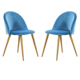 Set of 2 Lucia Velvet Dining Chairs - Ergonomic Modern Accent Seat with Wooden Legs, Upholstered Comfortable Living Room or Kitchen Chair Blue Royal Blue