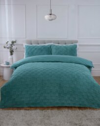 Luxury Check Teddy Polyester Fleece Duvet Cover Set with Pillowcase Blue Double