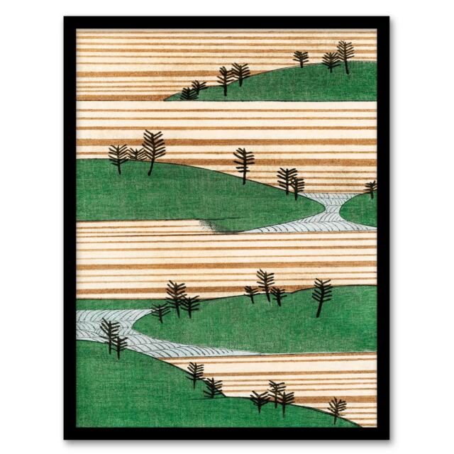 Shin Bijutsukai Framed Wall Art Print Landscape With Hills Pattern Home Décor