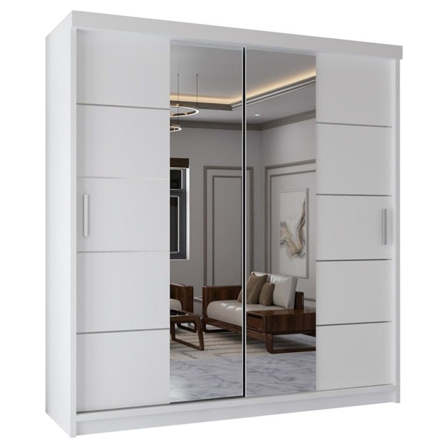 Sliding Wardrobes 4U Modern Panelled Mirror Sliding Wardrobe – 120cm to 203cm, White, Black, Grey, Oak White White203cm 203cm