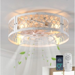 Industrial Flush Mount Ceiling Fan White 4xE27 50cm with Remote Control