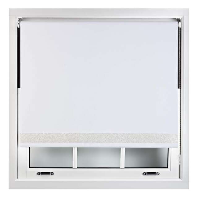 FURNISHED Thermal Blackout Roller Blinds with Glitter Edge - (W)230cm x (L)210cm White White (W) 230cm x (L) 210cm