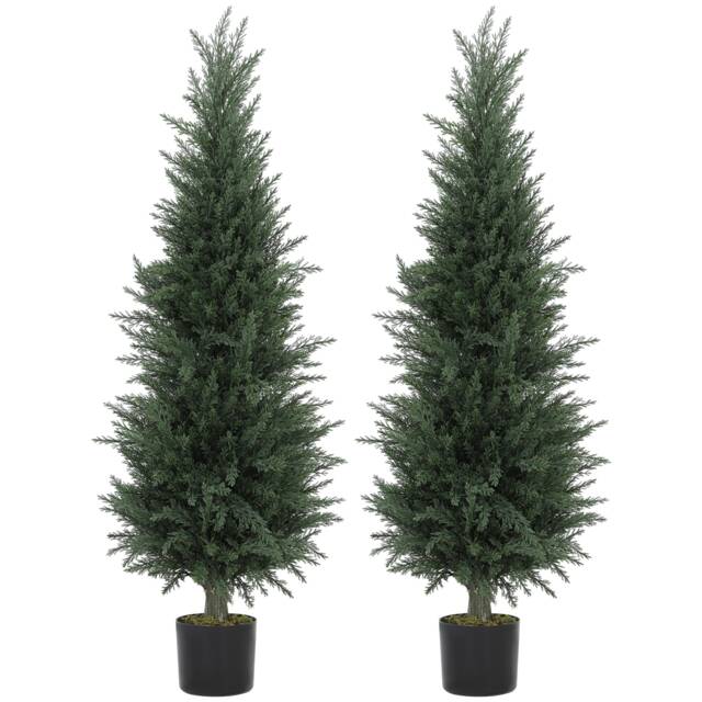 HOMCOM Set of 2 Decorative Artificial Plant, Fake Plant for Home Decor Green Green
