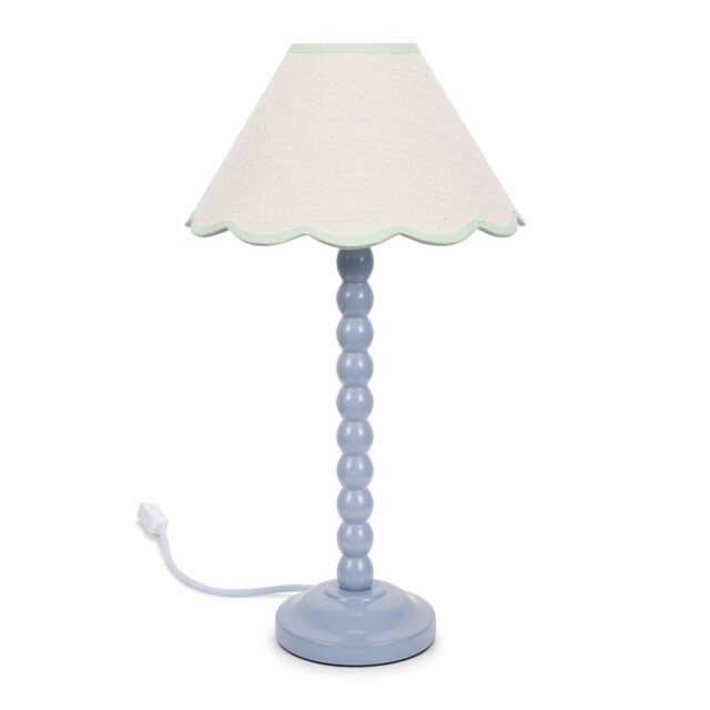 ValueLights Bobbles Powder Blue Table Lamp Green Trim Scallop Shade Blue