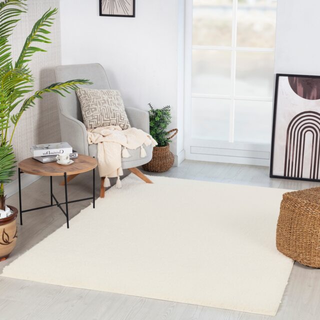 LIVABLISS Moda Shaggy-Solid Color Plush Soft Pile Rug 160 x 213 cm Cream