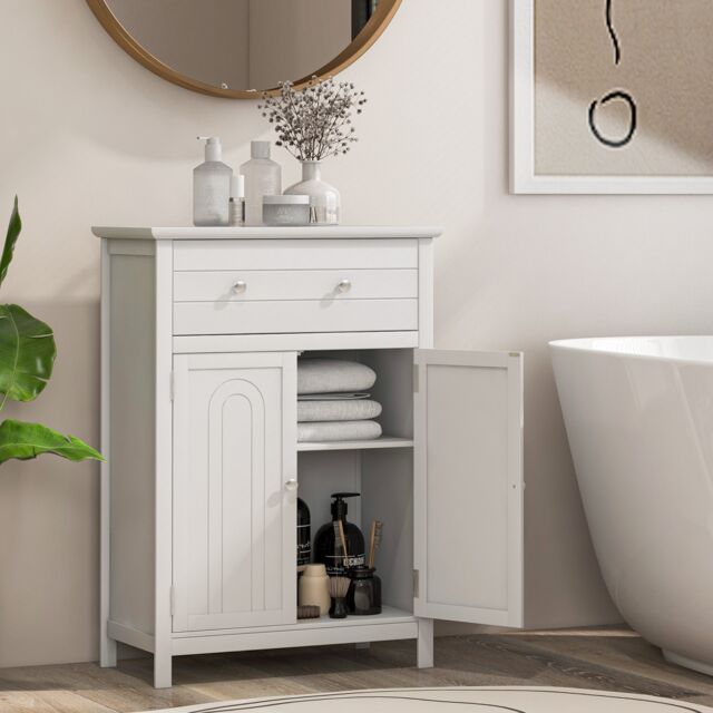 COSTWAY Bathroom Storage Cabinet Bathroom Organizer White White 1