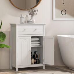 COSTWAY Bathroom Storage Cabinet Bathroom Organizer White White 1