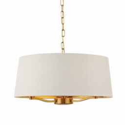 Harvey 3 Light Ceiling Pendant Satin Brushed Gold, Vintage White Silk Effect, E14