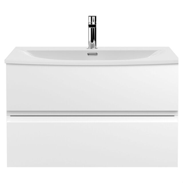 Balterley Mavesyn Contemporary 2 Drawer Wall Hung Vanity Unit with Curved Basin, Satin White, 800mm