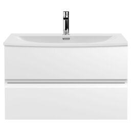 Balterley Mavesyn Contemporary 2 Drawer Wall Hung Vanity Unit with Curved Basin, Satin White, 800mm
