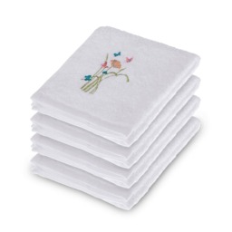 Homescapes Turkish Cotton Embroidered Butterfly White Face Cloth - Set of 4