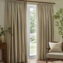Yard Heavy Chenille Velvet Room Darkening Pencil Pleat Curtains Cream