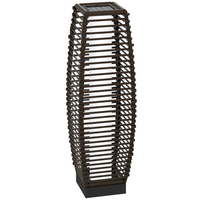 Outsunny Rattan Solar Floor Lamp w/ Auto On/Off LED Light for Porch, Yard, Brown
