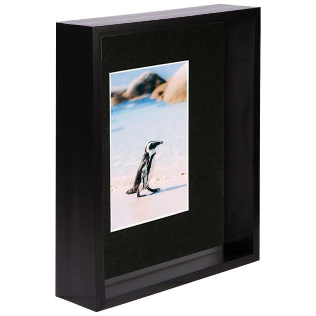 "Nicola Spring 8 x 10"" Deep Photo Frame - Black/Black Mount - 3D Deep Box Picture Frame Display Case (27.5 x 22.5cm)"