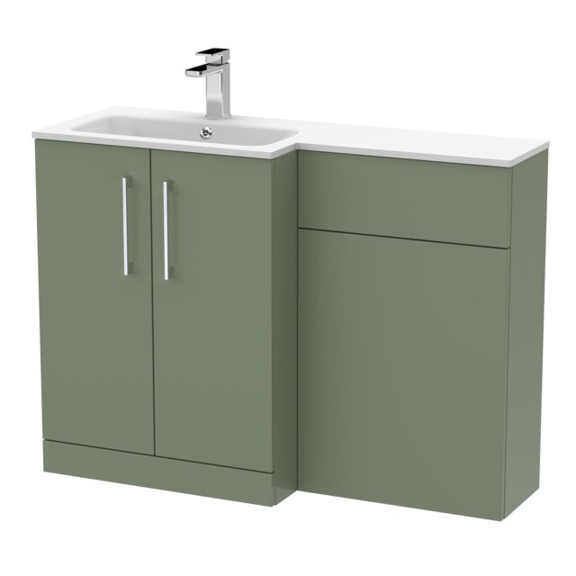 Balterley Bramshall Contemporary 2 Door Left-Hand Floor Standing Combination Unit with Stone Basin, Satin Green, 1100mm
