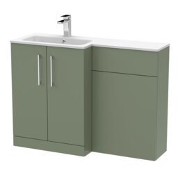 Balterley Bramshall Contemporary 2 Door Left-Hand Floor Standing Combination Unit with Stone Basin, Satin Green, 1100mm
