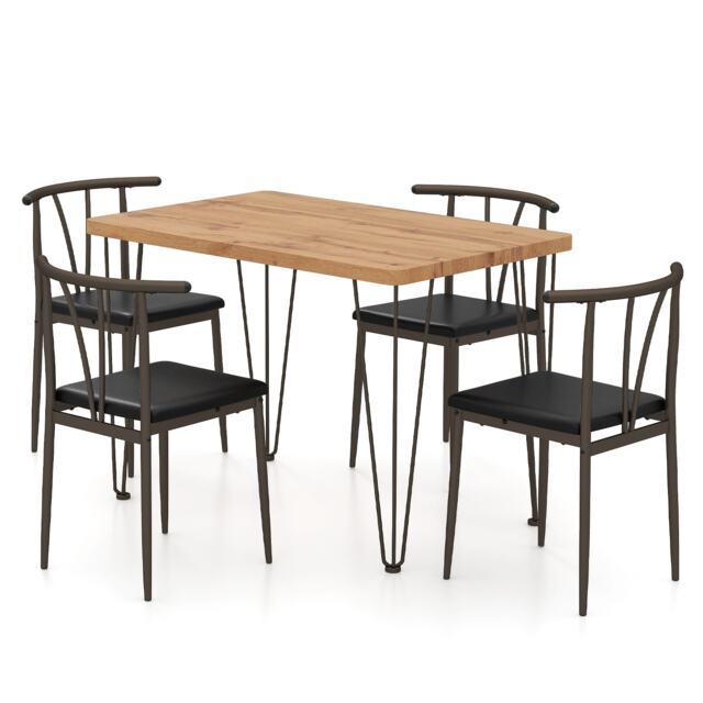COSTWAY 5-Piece Dining Table Set Industrial Rectangular Kitchen Table-Coffee