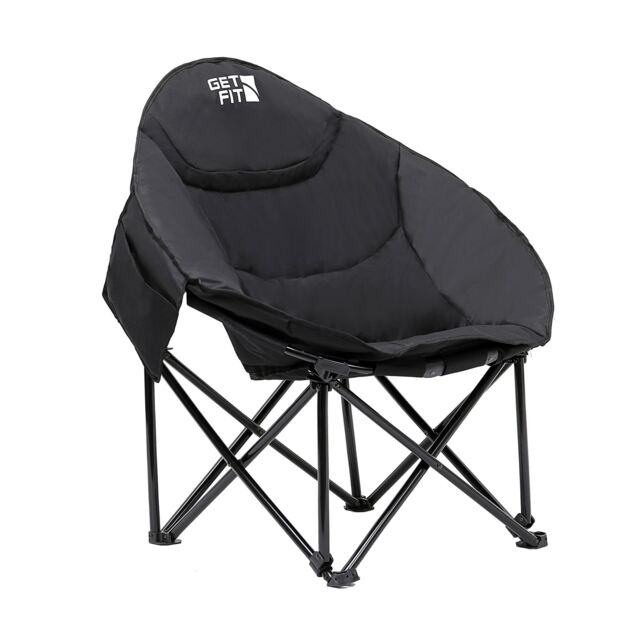 Get Fit Moon Camping Chair - Portable Outdoor Premium Folding Chair With Magazine Pocket, Cup Holder & Carry Bag - Capacity 130Kg - Single Black 1