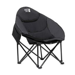 Get Fit Moon Camping Chair - Portable Outdoor Premium Folding Chair With Magazine Pocket, Cup Holder & Carry Bag - Capacity 130Kg - Single Black 1