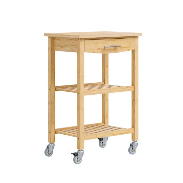 SoBuy Kitchen Trolley with Drawer and 2 Shelves, Natural Bamboo, 22.8x15.7x33.8 in, 10.75 kg - FKW135-N
