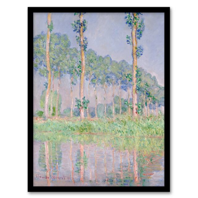 "Poplars Pink Effect Landscape Monet Vintage Framed Wall Art Print 12X16"""
