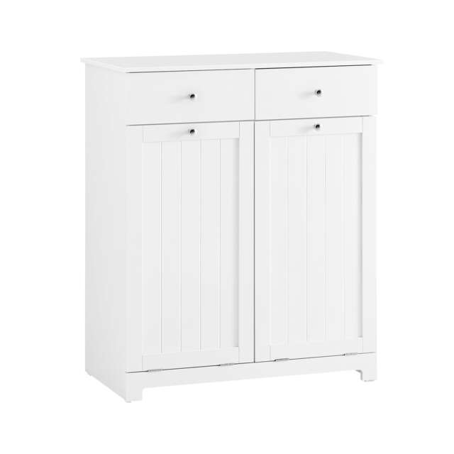 SoBuy BZR33-II-W,Bathroom Cabinet with 2 Drawers & 2 Pull-Out Laundry Bags White White 1