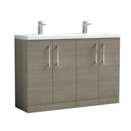 Balterley Level Floor Standing 4 Door Double Basin Vanity Unit for Modern Bathroom Storage Brown Grey Vicenza Oak