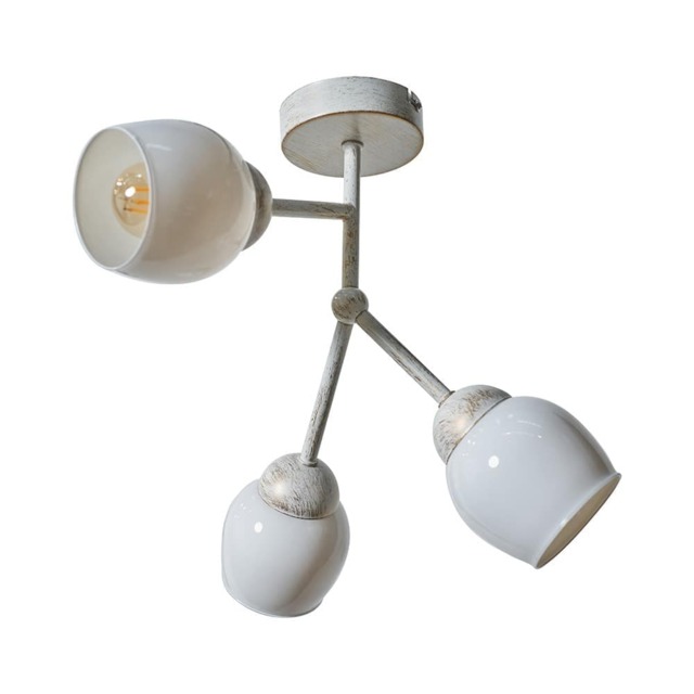ValueLights Kenton Aged Metal Effect 3 Way Ceiling Light White Glass Shades and Bulbs