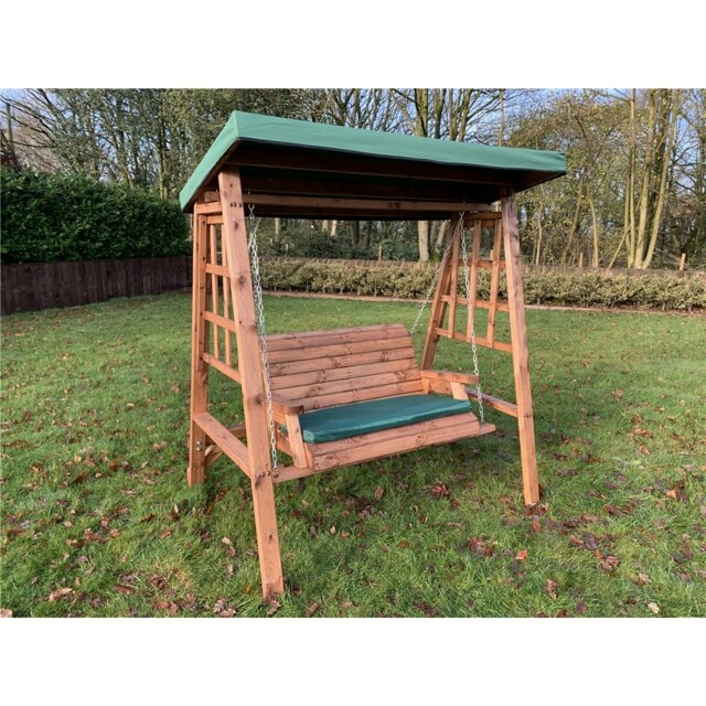 Traditional Brighton Two Seater Swing With 1 x Bench Cushion Green & 1 x Scatter Cushion Green