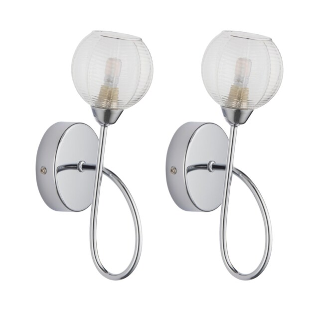 Set of 2 Tatton - Chrome with Ribbed Glass Wall Lamps