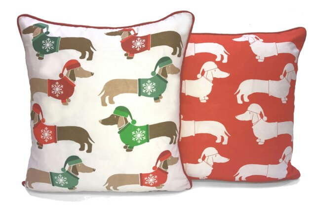 Multi Xmas Sausage Dog Cushion Cover with Cusion Pads (43x43 cm) Multi Multi 43 x 43 cm 1