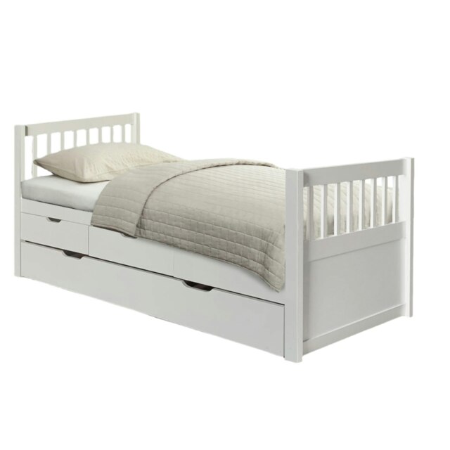 3ft Single Captains Cabin Bed with Drawers and Trundle In White