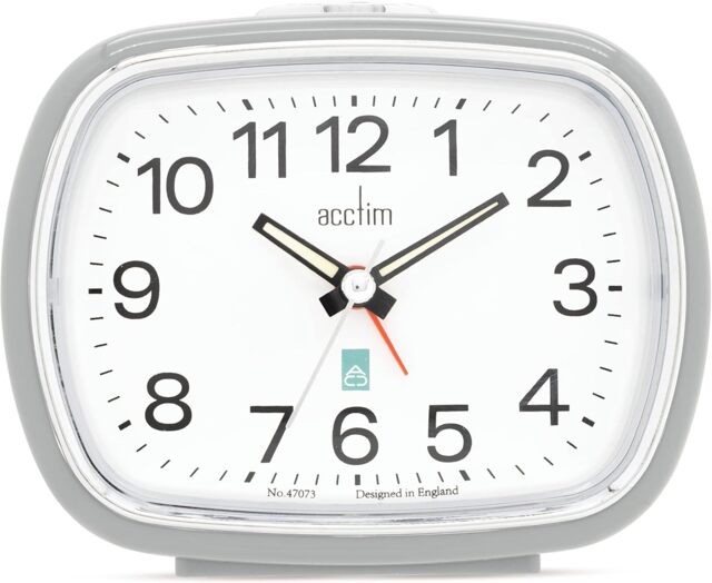Acctim Camille Analogue Alarm Clock Quartz Luminous Hands Chrome Bezel Grey Pigeon Grey