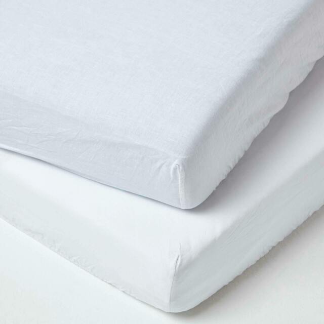 Homescapes White Linen Fitted Cot Sheet 60 x 120 cm, Pack of 2 White One Size