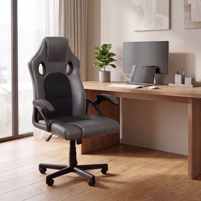 Vida Designs Coma Racing Gaming Office Chair Computer Desk Table Chair, Grey