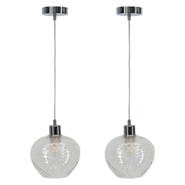 Set of 2 Bradson - Clear Swirl Glass with Chrome Pendant Fittings Clear Clear 2