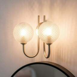 ValueLights Elle Twin Brushed Chrome Wall Light Textured Glass Shade IP44 Bathroom - Bulbs Included Silver