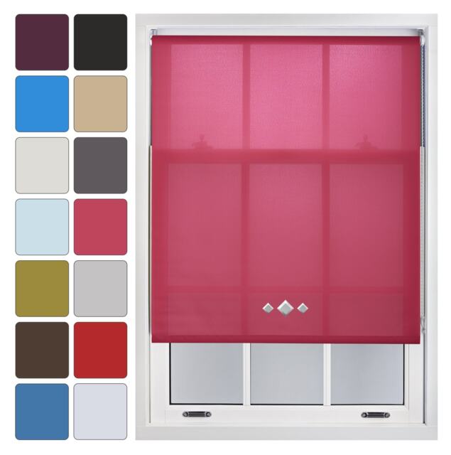 FURNISHED Daylight Roller Blinds with Triple Diamond Eyelet Cut to Size Sheer Fabric Pink Fuchsia (W) 180cm x (L) 165cm