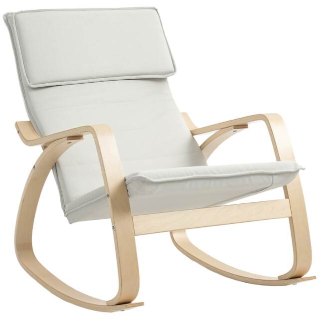 HOMCOM Comfortable Relax Rocking Chair with High Back, Cream White Cream Cream