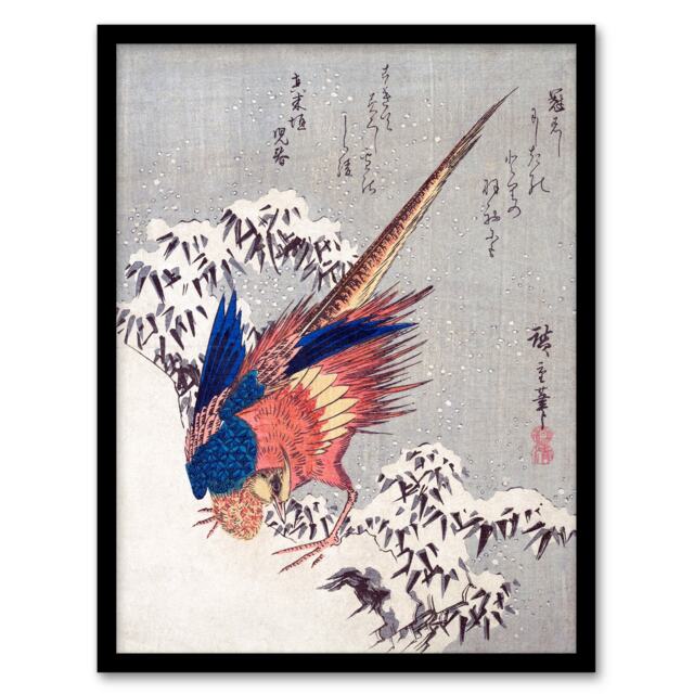 Utagawa Hiroshige Framed Wall Art Print Japanese Pheasant In Snow Home Décor