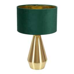 ValueLights Jax Antique Brass Touch Table Lamp Forest Green Velvet Gold Shade and Bulb